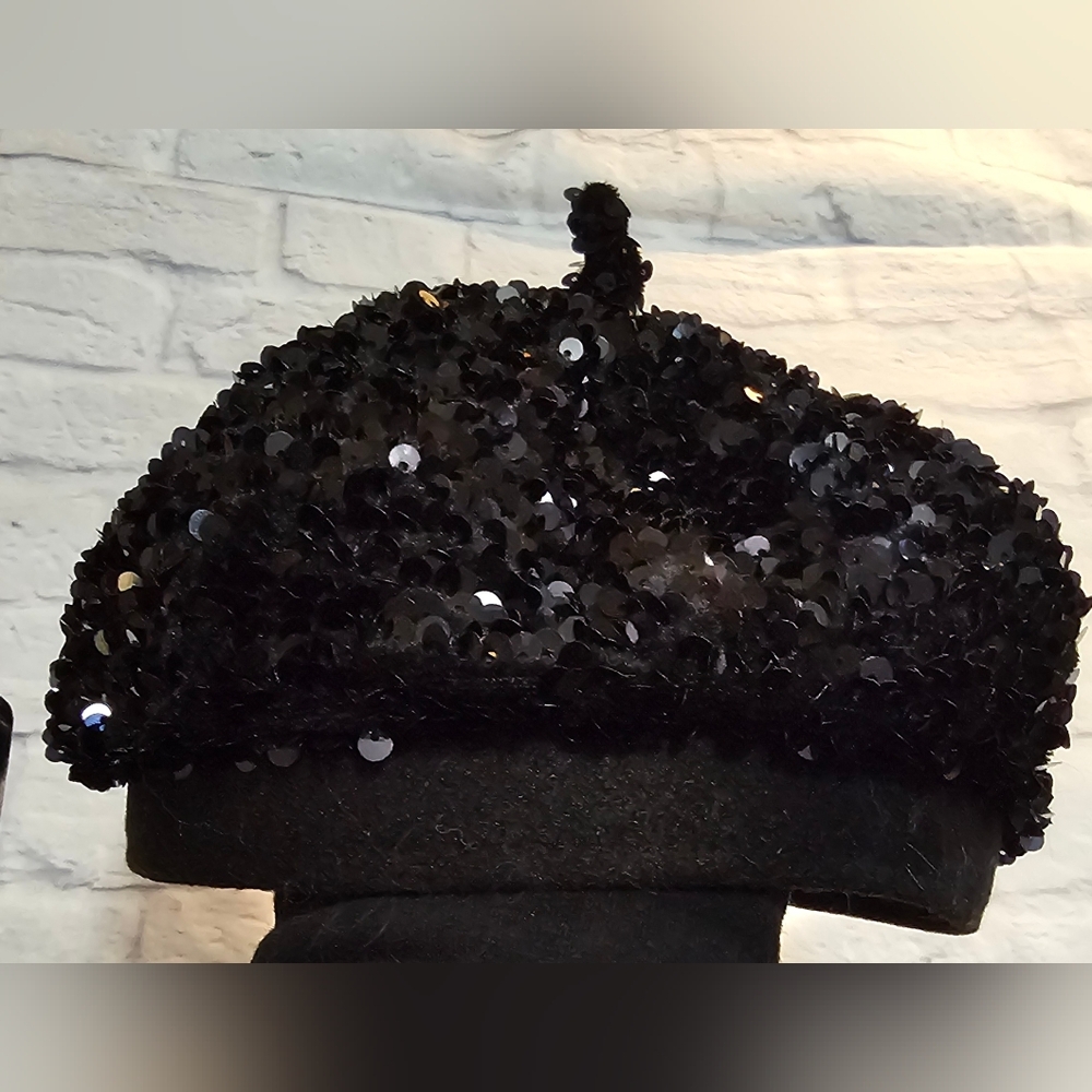 NEW Foxblood Black Sequin Beret